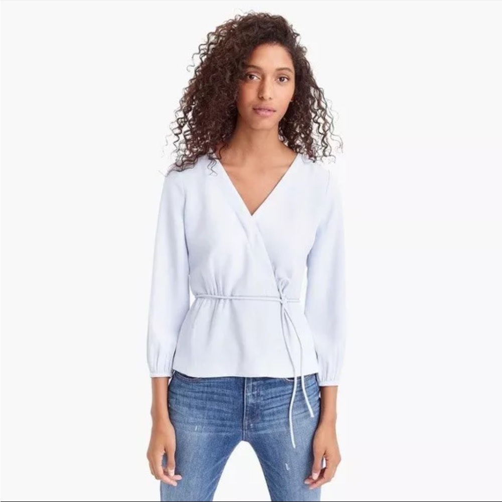 J. Crew Drapey crepe faux-wrap top Women’s 18 Light Blue - Picture 7 of 7